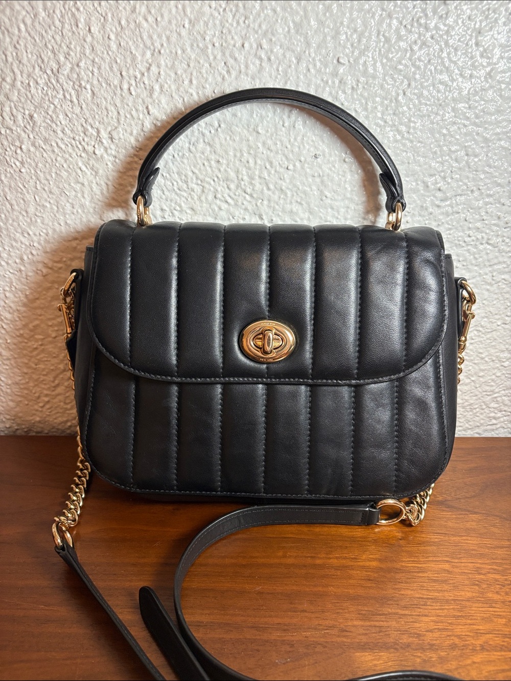 Coach Marlie Top Handle Satchel With Quilting Black Nappa Leather C1558